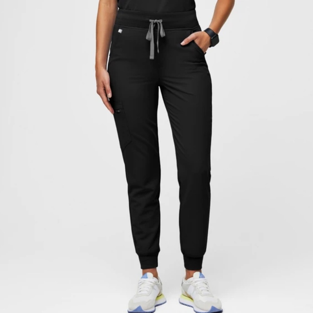 Figs High Waisted Zamora Jogger Scrub Pants Black with Gray Drawcord Size M/T